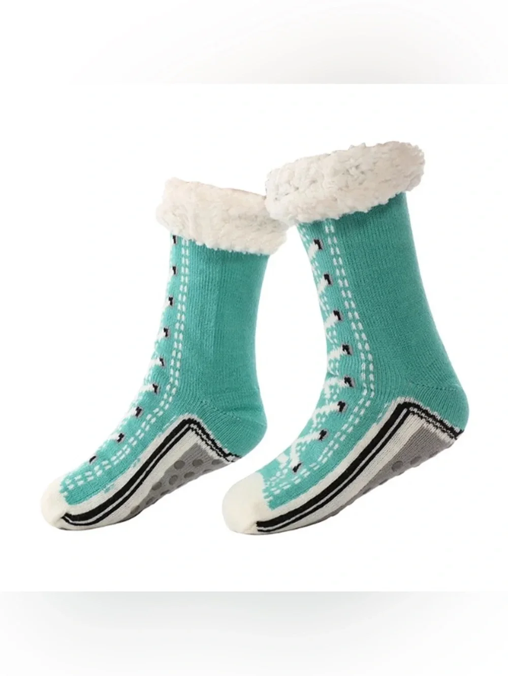 Two Pairs Extra Thick Winter Socks for Women & Men - Non-Slip Fleece House Socks